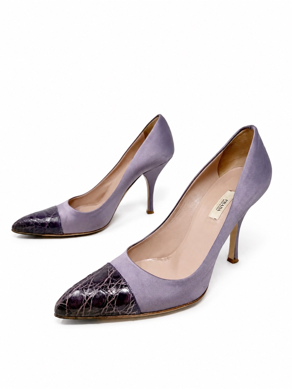 Prada Satin Crocodile Cap Toe Pumps Heels Womens EU 37.5